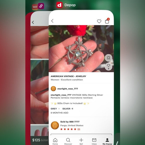 VINTAGE 925 silver moonstone twig branch pentacle necklace Comes - Picture 3 of 8